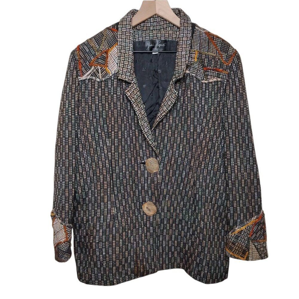 Vintage Dahlia Popvits Black and MultiColor Tweed with Chenille Detail Blazer, M
